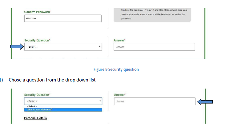 Security Question Dropdown